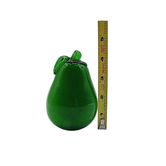 Vintage Glass Art Pear Fruit Decor Stem Leaf Bright Green 4x3" Hand Blown - Picture 6 of 9